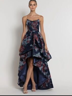 Bariano Floral Navy Evening Dress